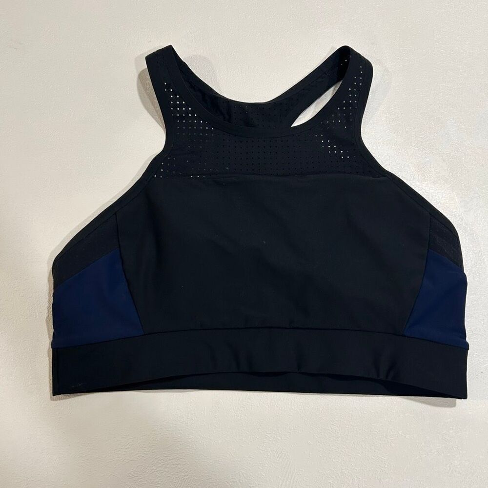 Athleta Black Navy Perforated High Neck Sports Bra Size Small